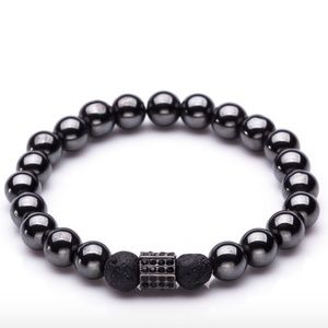 Bead Bracelet Stretch Pewter Color Metal Beads